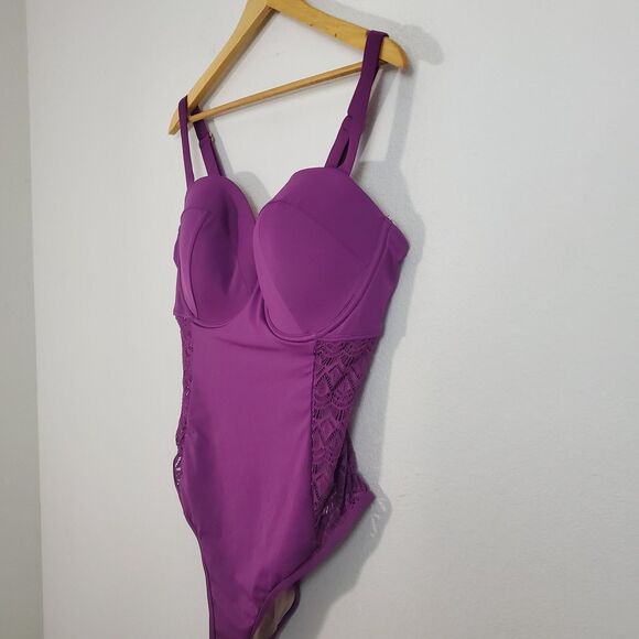 Swimsuits For All One Piece Swimsuit 20 Purple Crochet Underwire Tummy Control - Picture 7 of 15